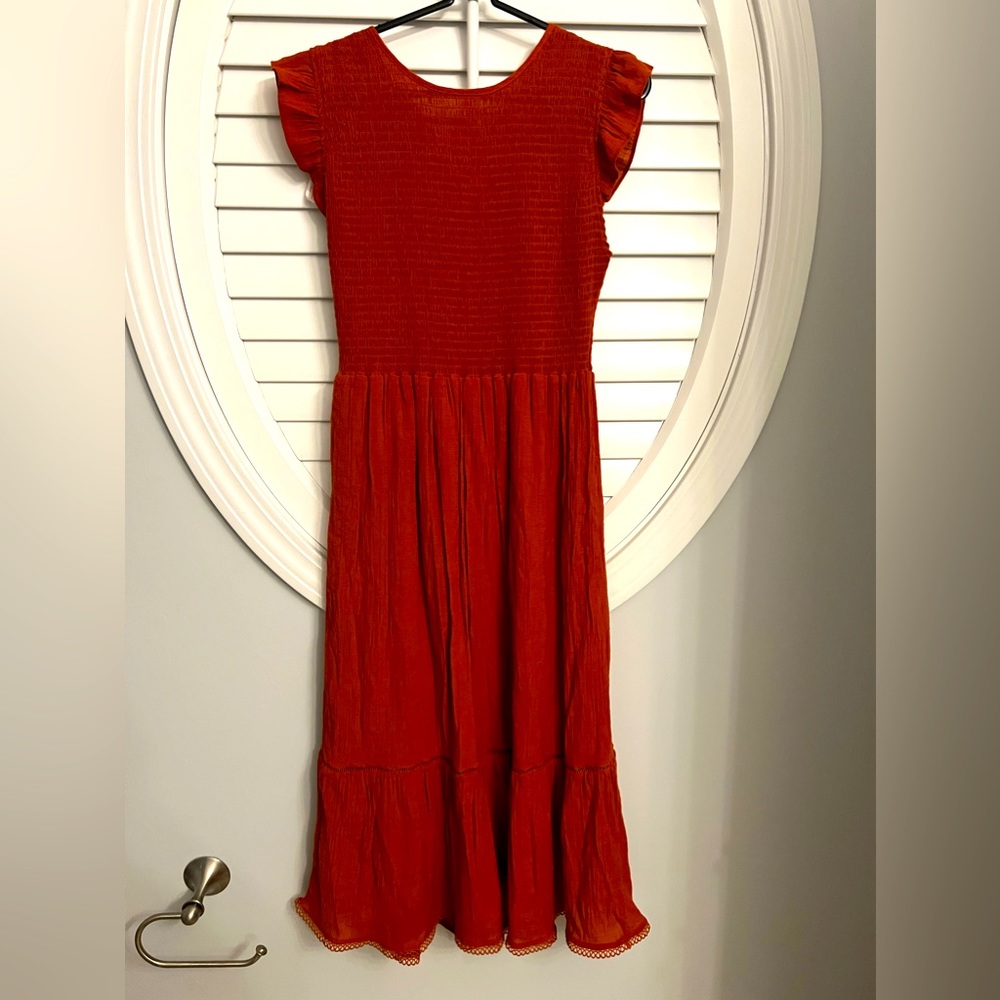 NANETTE LEPORE bronze orange colored midi dress size 10